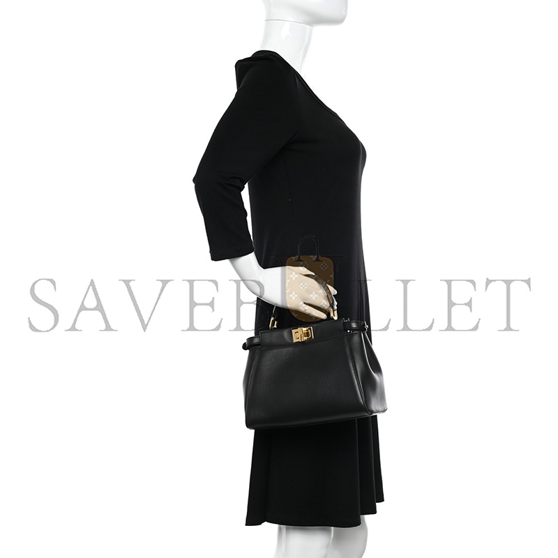 FENDI FF NAPPA MINI PEEKABOO ICONIC SATCHEL BLACK (23*18*11cm)
